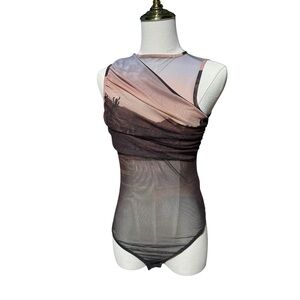 Boohoo Sheer Mesh Bodysuit with Desert design